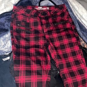Plaid black and red black heart pants
